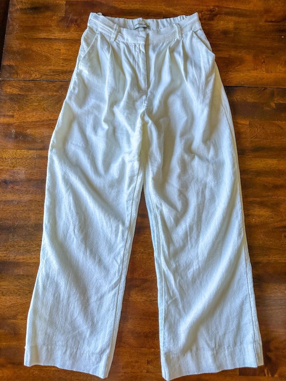 Abercrombie & Fitch Linen-Blend Tailored Wide Leg Pant-White-Small Short - Picture 2 of 6